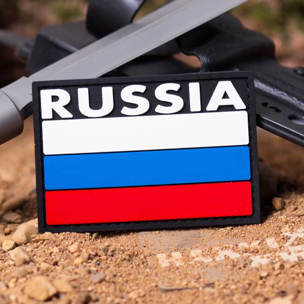 Нашивка ( шеврон патч patch ) тактическая  флаг RUSSIA ( триколор ) 3D PVC ( пластизоль ) на липучке 8х5,5 черная (2504817) - HAKKI