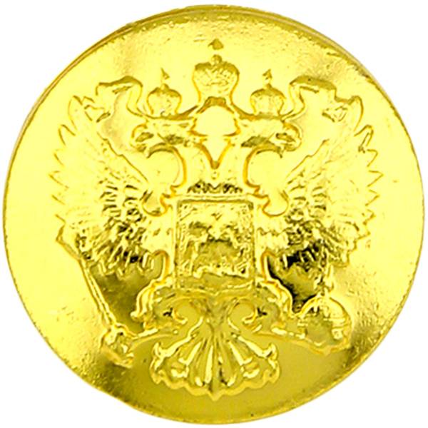 Пуговица форменная Герб ( орел ) РФ 22 мм без ободка алюминий золотистая (2107004)  - HAKKI