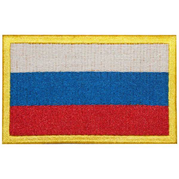 Нашивка ( шеврон ) на рукав Флаг России триколор 10х7 вышитая желтый кант (2503158) - HAKKI