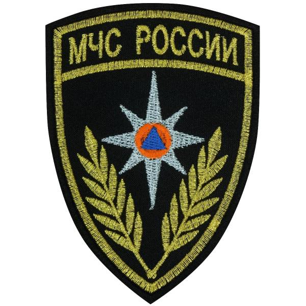 Нашивка ( шеврон ) на рукав МЧС России 8х11 вышитая черная (2503663) - HAKKI