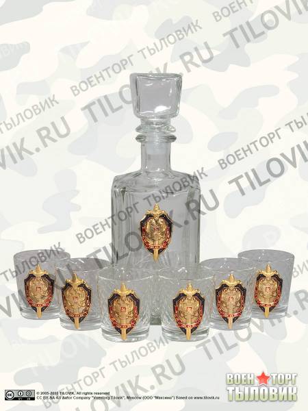 Набор подарочный с символикой ВЧК ФСБ КГБ графин ( штоф ) высокий + 6 стопок ( рюмок ) (4801097) - HAKKI