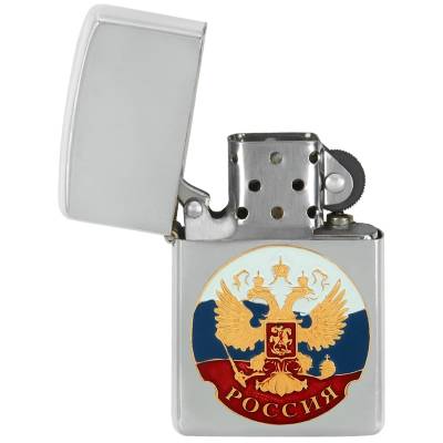 Зажигалка с символикой Герб России бензиновая серебристая (4403339) - HAKKI.RU