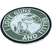 Нашивка ( шеврон патч patch ) тактическая I LOVE GUNS AND TITTIES вышитая на липуче D-8,5 оливковая (2509129) - ВОЕНТОРГ ТЫЛОВИК