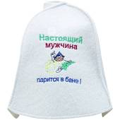 Шапка для бани Бацькина баня с вышивкой Настоящий мужчина парится в бане белая (1408010) - ВОЕНТОРГ ТЫЛОВИК
