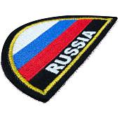 Нашивка ( шеврон ) на рукав RUSSIA ( триколор ) полукруг 9,2х5,2 вышитая с липучкой черная (2503681) - ВОЕНТОРГ ТЫЛОВИК