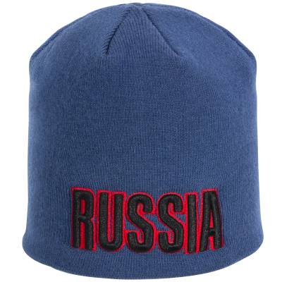 Шапка вязаная Russia на флисе (синяя) (1409017) - HAKKI.RU