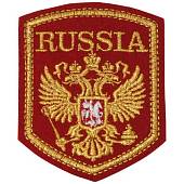 Нашивка ( шеврон ) на рукав RUSSIA Герб ( орел ) 7,5х9,5 вышитая красная (2503680) - ВОЕНТОРГ ТЫЛОВИК