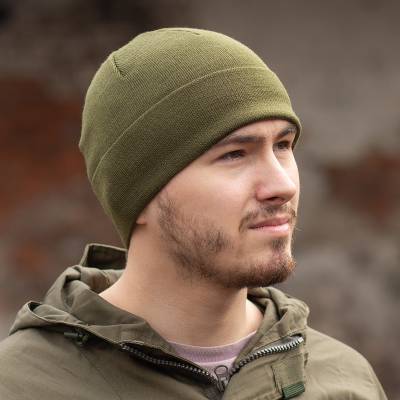 Шапка зимняя вязаная на флисе оливковая (1409117) - HAKKI.RU
