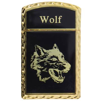 Зажигалка газовая Wolf ( волк ) золотисто-черная (4403219) - HAKKI.RU