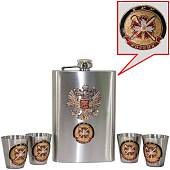 Набор подарочный с символикой ГРУ России / Герб ( Орел ) РФ ( фляга 9 OZ-270 мл+стопки 4х30 мл+лейка ) (4801925) - ВОЕНТОРГ ТЫЛОВИК
