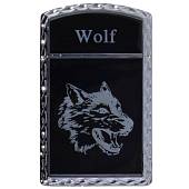 Зажигалка  газовая Wolf ( волк ) серебристо-черная (4403354) - ВОЕНТОРГ ТЫЛОВИК