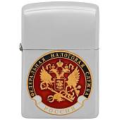 Зажигалка с символикой ФНС ( Федеральная налоговая служба ) России бензиновая серебристая (4403321) - ВОЕНТОРГ ТЫЛОВИК