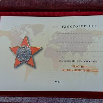 Знак нагрудный УЧАСТНИК боевых действий СССР закрутка (2301336) - HAKKI.RU