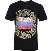 Футболка с патриотической символикой Russia in my heart / Триколор с узорами черная (1208718) - ВОЕНТОРГ ТЫЛОВИК