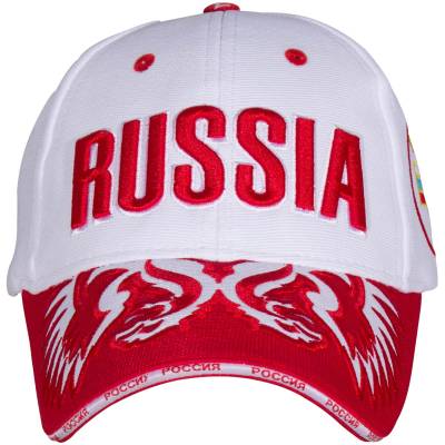Бейсболка с символикой RUSSIA / РОССИЯ вышитая белая (1401012) - HAKKI.RU