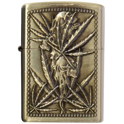 Зажигалка бензиновая Cannabis ( конопля ) золотистая (4403959) - HAKKI.RU
