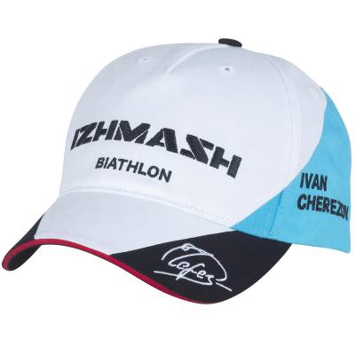 Бейсболка КАЛАШНИКОВ Izhmash Biathlon / Ivan Cherezov вышитая бело-голубая (1401923) - HAKKI.RU