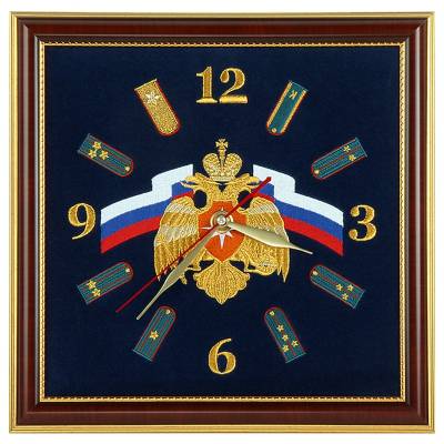 Часы настенные МЧС России вышитые на бархате 35х35 (4102126) - HAKKI.RU