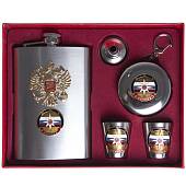 Набор подарочный с символикой МЧС России / Герб ( орел ) РФ ( фляга 9 OZ-270 мл + стопки 2х30 мл + стопка складная 1х150 мл + лейка ) (4801165) - ВОЕНТОРГ ТЫЛОВИК