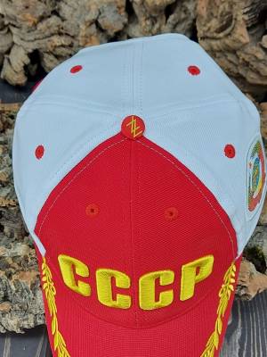 Бейсболка с символикой СССР / Герб СССР вышитая красно-белая (1401157) - HAKKI.RU