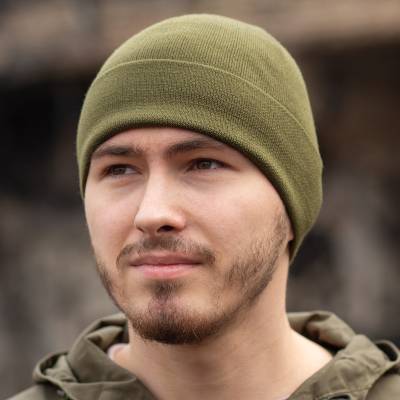 Шапка зимняя вязаная на флисе оливковая (1409117) - HAKKI.RU