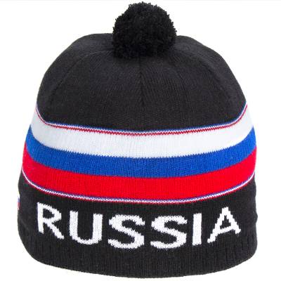 Шапка вязаная Russia на флисе с помпоном (черная) (1409004) - HAKKI.RU
