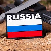 Нашивка ( шеврон патч patch ) тактическая  флаг RUSSIA ( триколор ) 3D PVC ( пластизоль ) на липучке 8х5,5 черная (2504817) - ВОЕНТОРГ ТЫЛОВИК