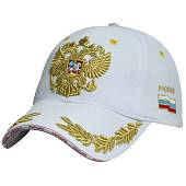 Бейсболка Герб ( орел ) России / РОССИЯ вышитая белая (1401980) - ВОЕНТОРГ ТЫЛОВИК